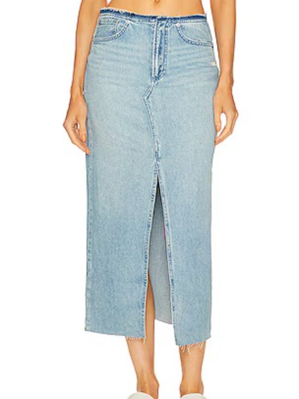 Clara Light Wash Distressed Denim Mini Skirt (Raw Hem)